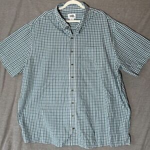 HB 3XLT Gingham Short Sleeve Button Up Shirt Men Big Tall Green Blue